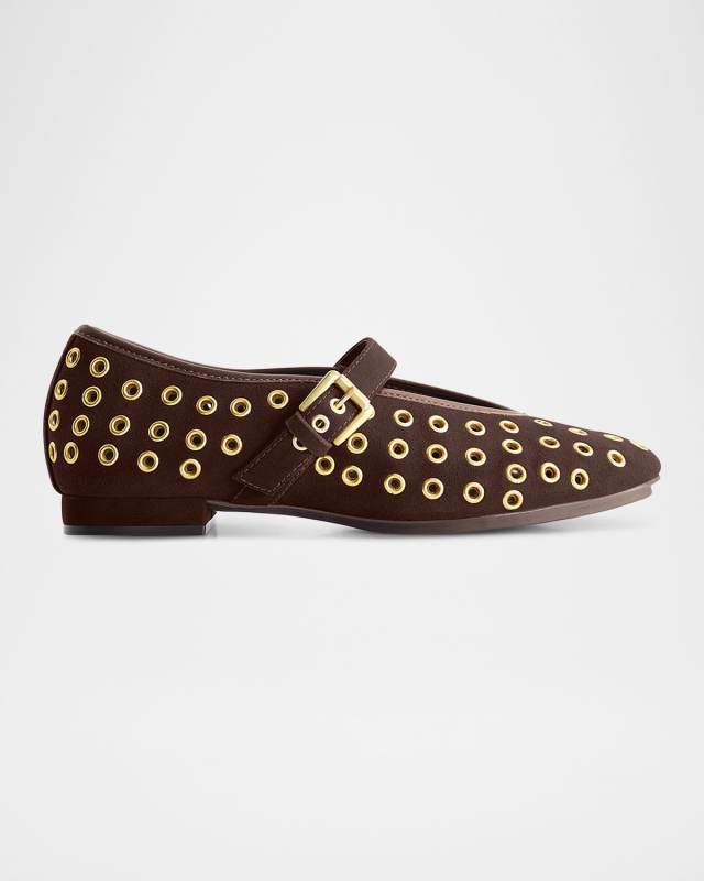 Suede Grommet Mary Jane Ballerina Flats